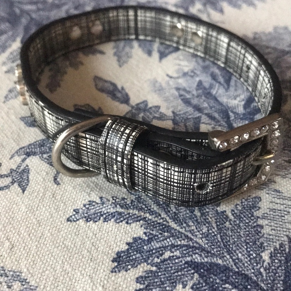Dog Collar Black & White Pattern w/ Rhinestones and Sparkle Bones NWOT